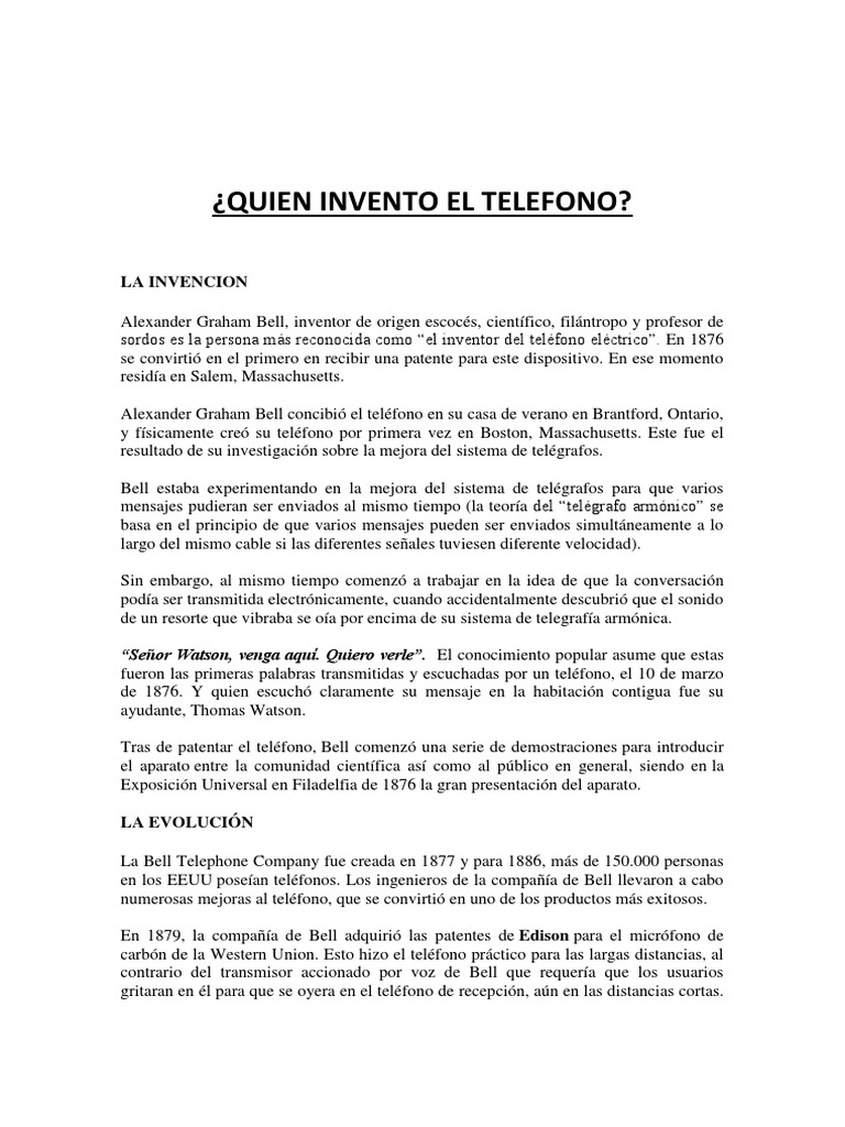 Quien Es El Inventor Del Telefono Quien Invento El Telefono | PDF | Teléfono | Science