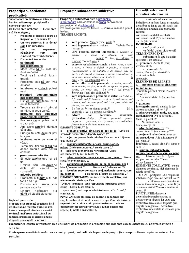 Propoziții Subordonate și Funcții Gramaticale | PDF