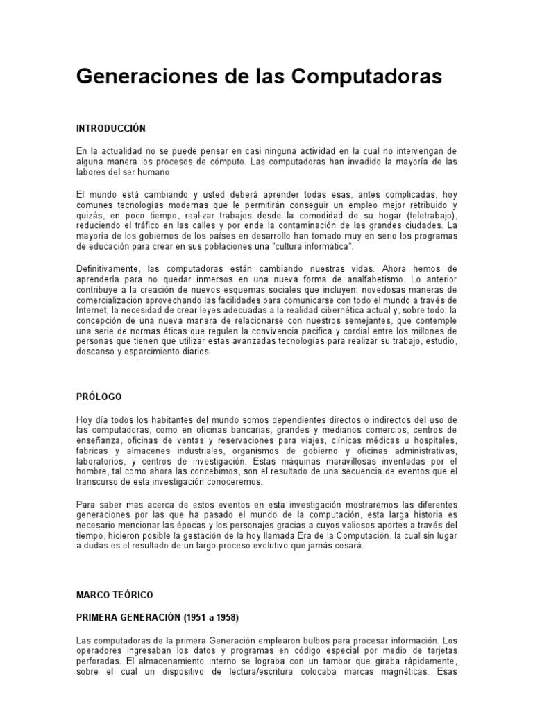 Evolución de las Generaciones de Computadoras | PDF | Microprocesador ...
