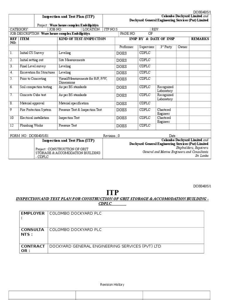 Inspection and Test Plan for Warehouse Construction | PDF | Engineering ...