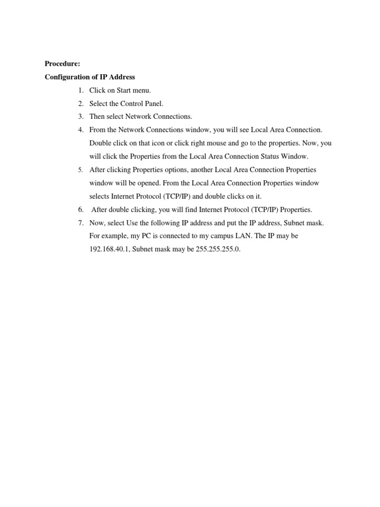 Procedure Configuration Of Ip Address Pdf