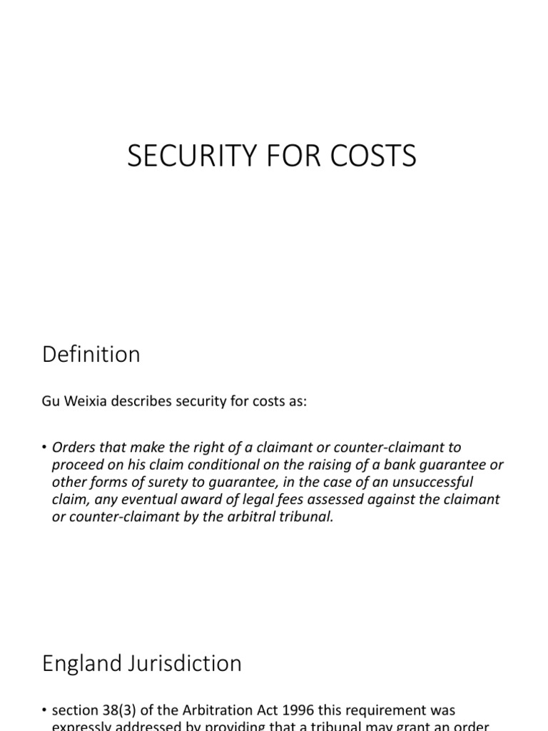Security For Costs PDF Arbitral Tribunal Arbitration