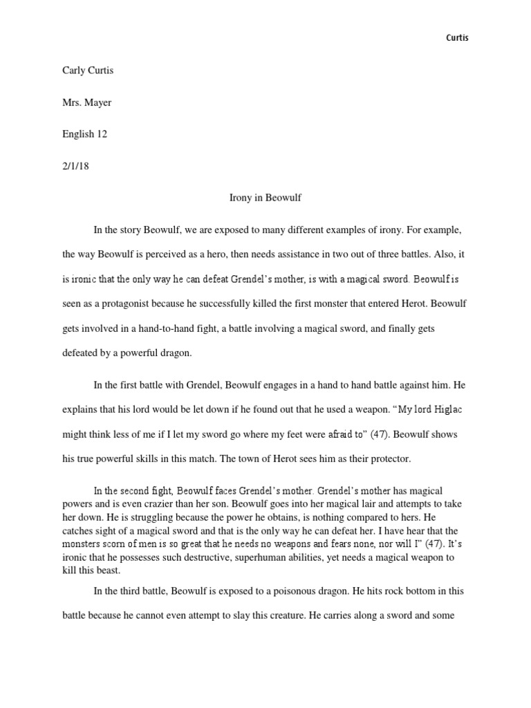 Irony in Beowulf PDF Beowulf Dragon