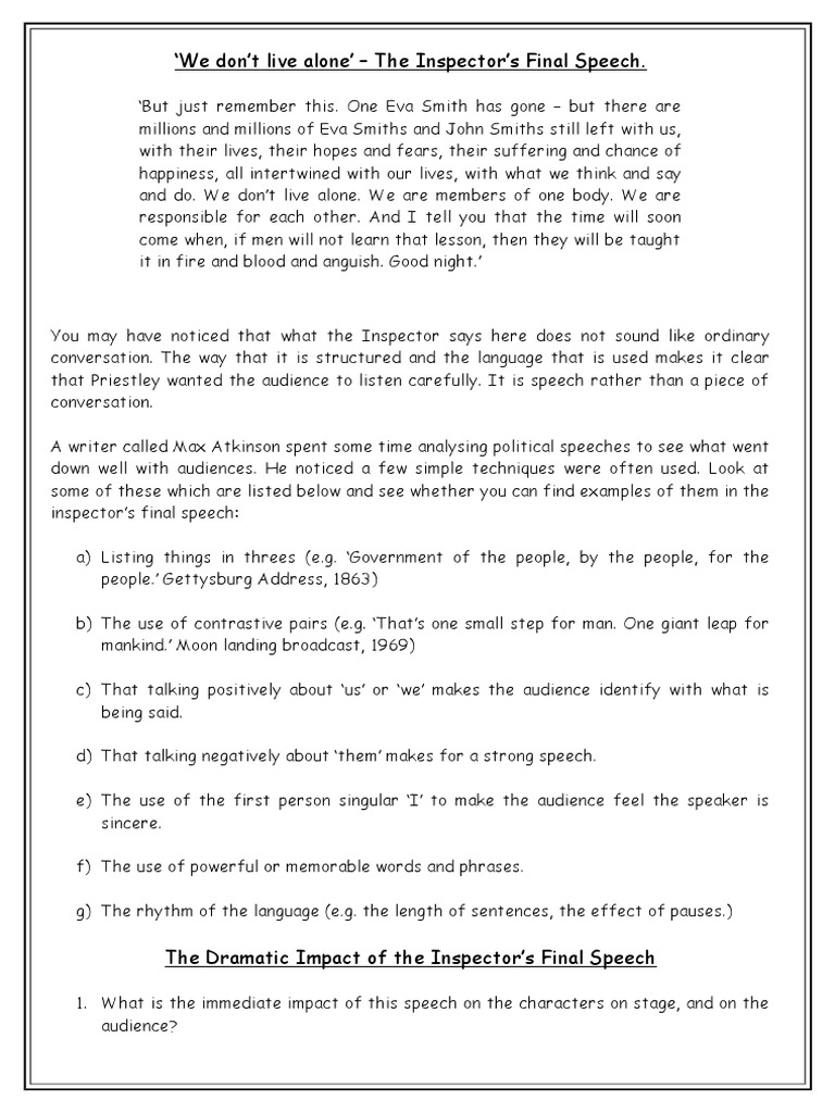 We Don't Live Alone' The Inspector's Final Speech Download Free PDF