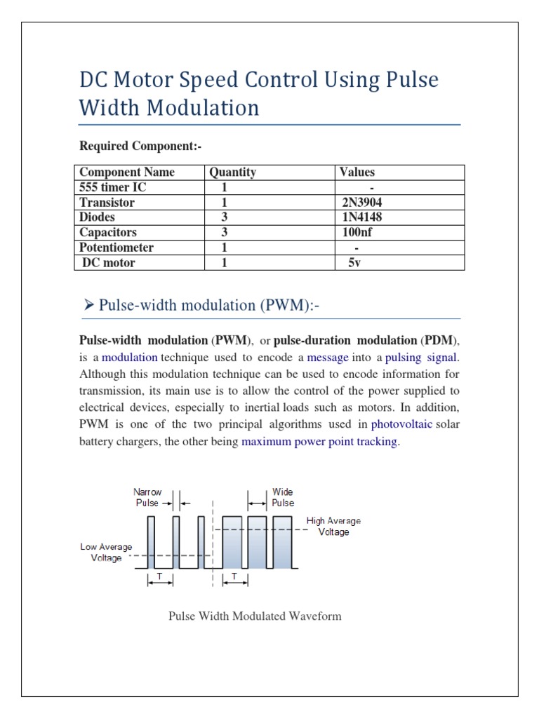 DC Motor Speed Control Using Pulse Width Modulation Circuit Diagram