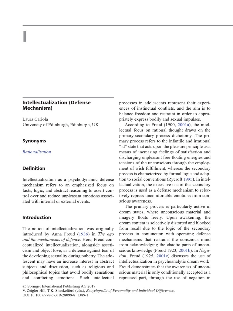 Intelectualización como Mecanismo de Defensa | PDF | Mecanismos de ...