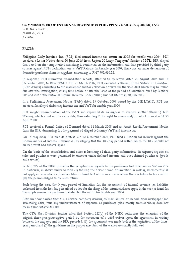 CIR V PDI PDF Statute Of Limitations Internal Revenue Service