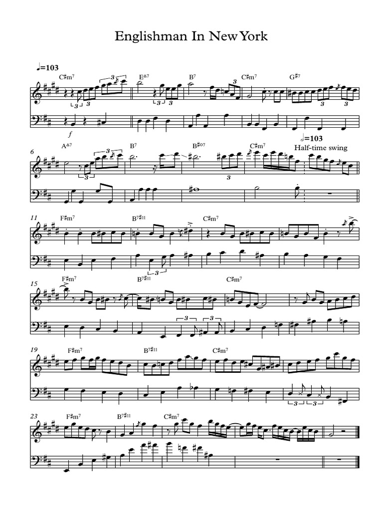 Englishman in New York (Bridge + Swing, Soprano + Bass) PDF Musical