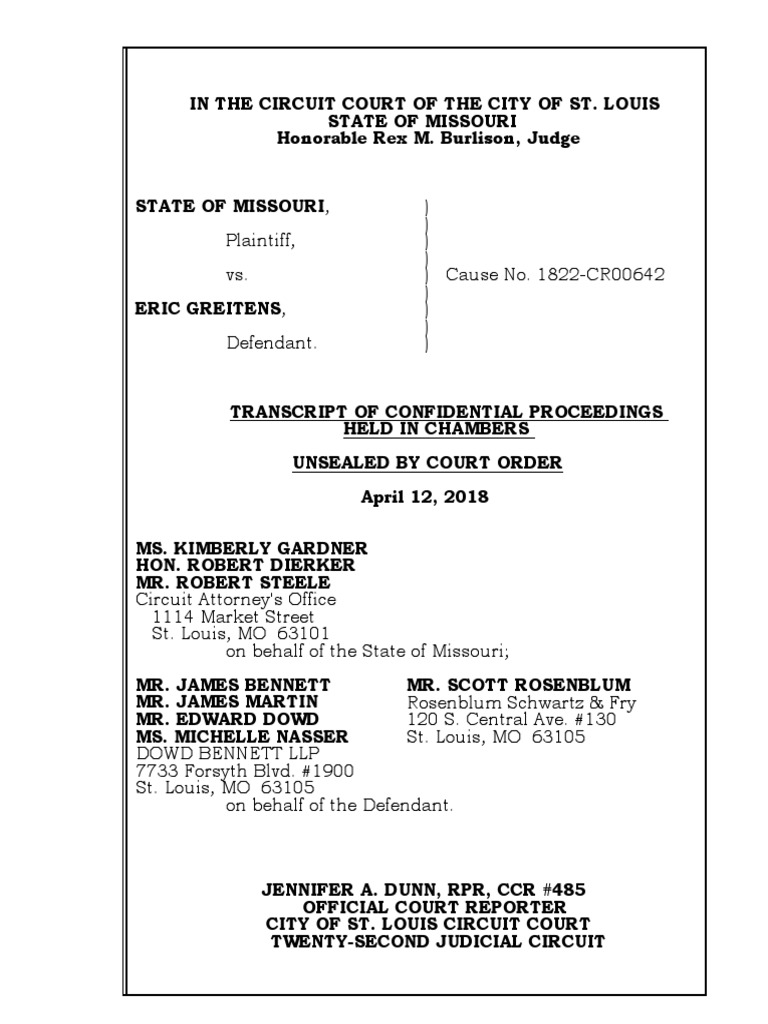 Transcript of confidential proceedings held in chambers unsealed by ...