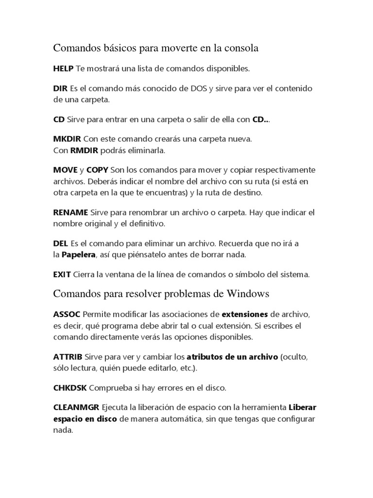 Comandos básicos en CMD | PDF | Archivo de computadora | Ingeniería ...