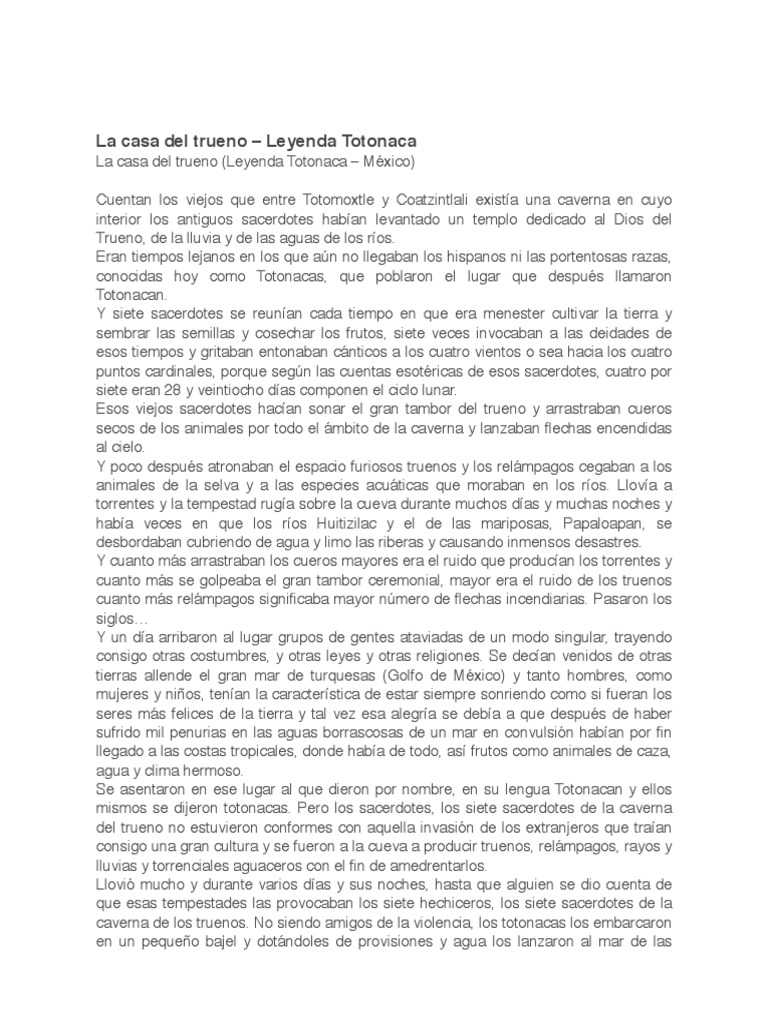 La Casa Del Trueno Leyenda Totonaca PDF Sacerdote