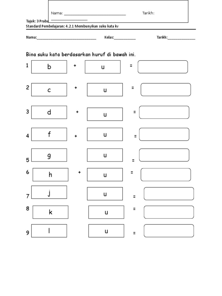 Bina Suku Kata Kv Vokal U Pdf