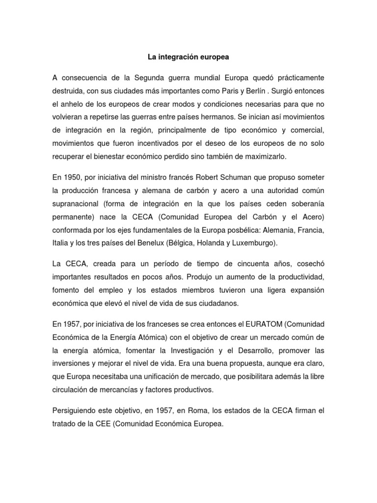 La Integración Europea | PDF | Comunidad Económica Europea ...