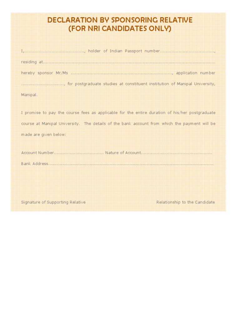 NRI Sponsorship Declaration for Studies | PDF | Finance & Money Management