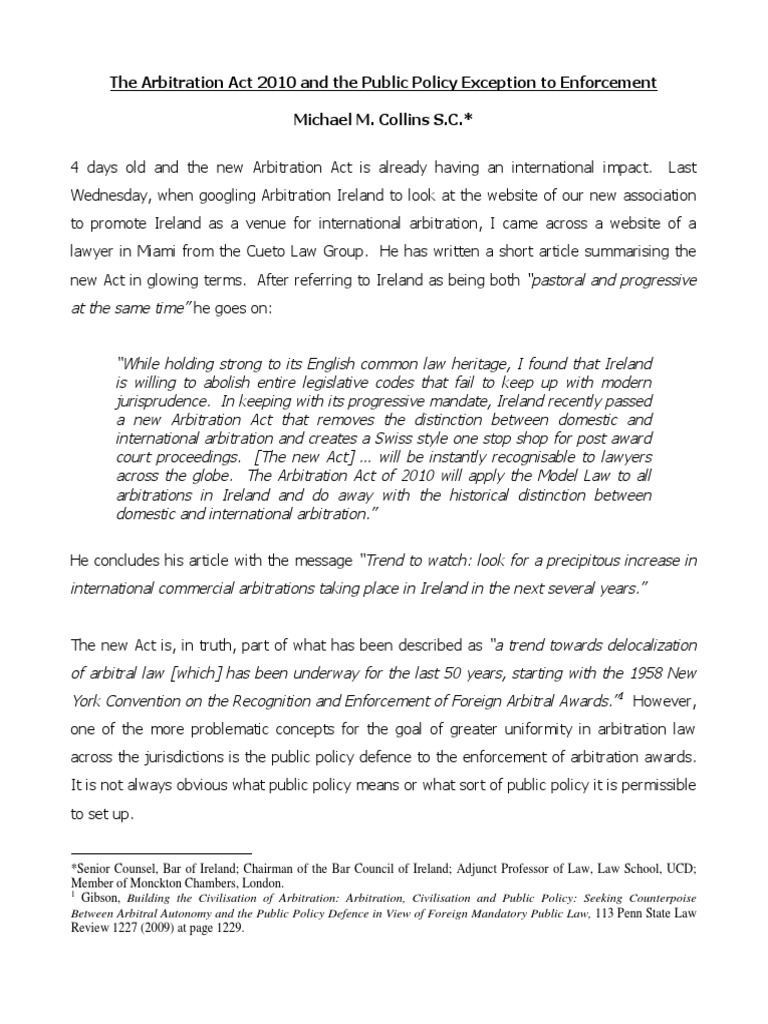 Singapore International Arbitration Act of 2010 PDF Public Policy