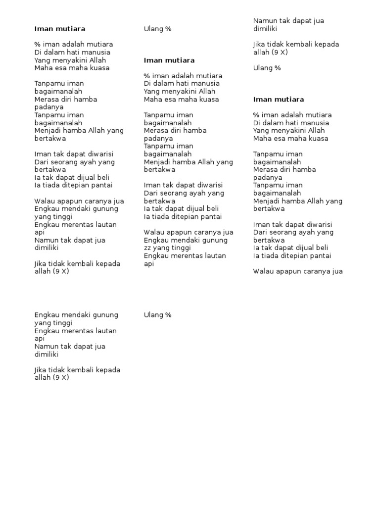 Lirik Iman Mutiara | PDF