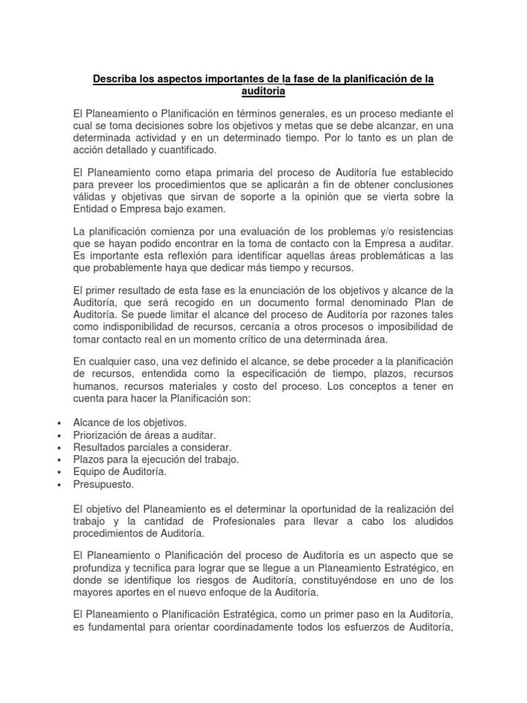 Planificación de La Auditoria | PDF | Contralor | Planificación