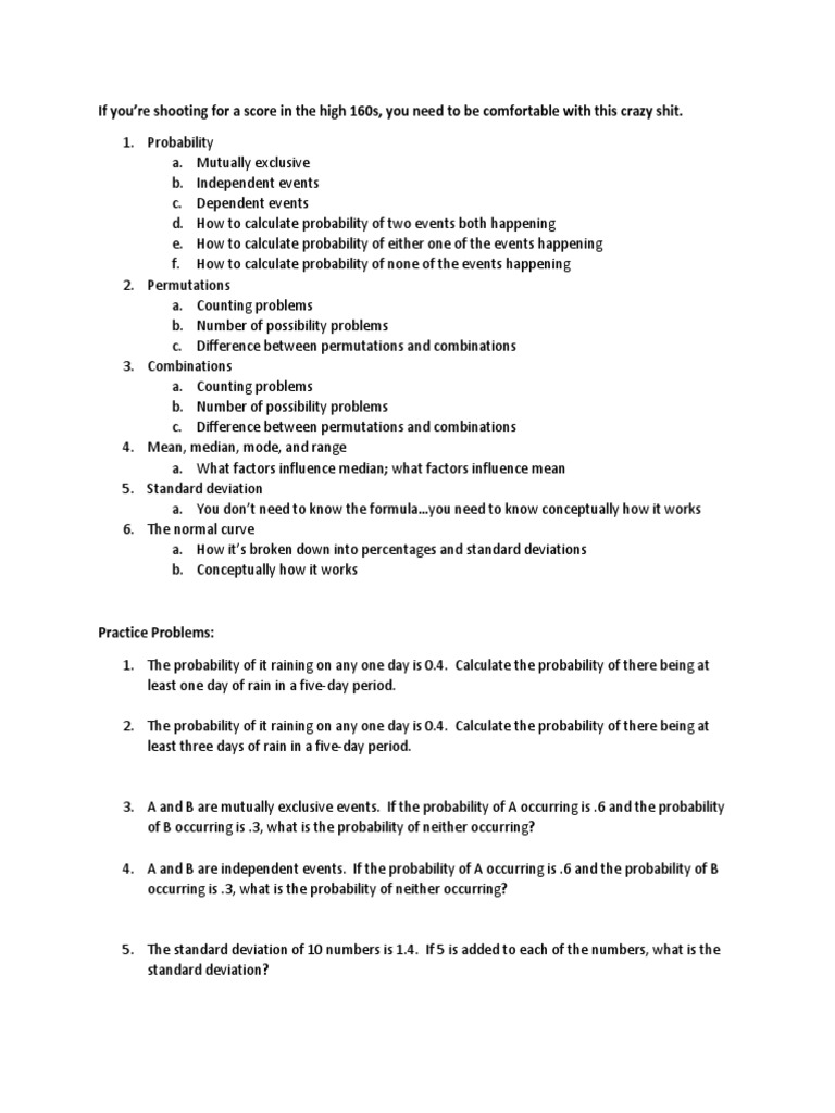 GRE Probability and Data Analysis Guide | PDF | Probability | Standard ...