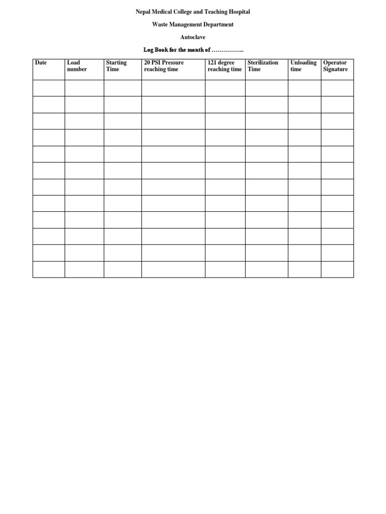 Log Book Autoclave PDF