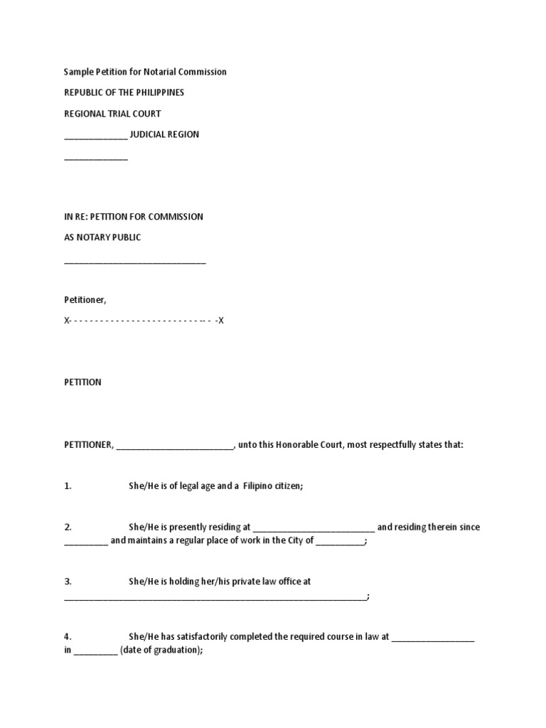 Sample Petition For Notarial Commission | PDF | Notary Public ...