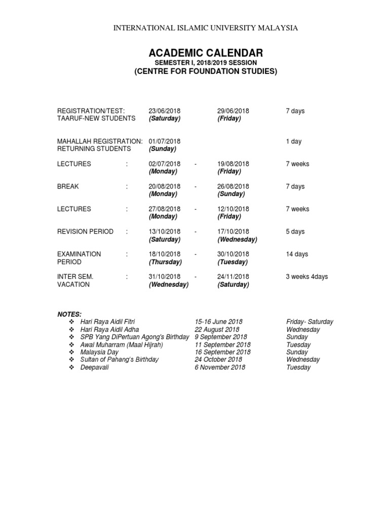Calendar Cfs Iium Management Of cfs iium – Centre For Foundation ...