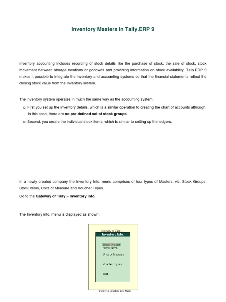 Understanding Inventory Masters in Tally | PDF | Inventory | Warehouse