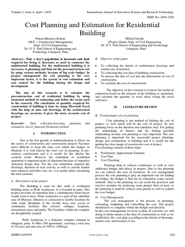 Cost Estimation for Residential Buildings | PDF | Cost Accounting ...