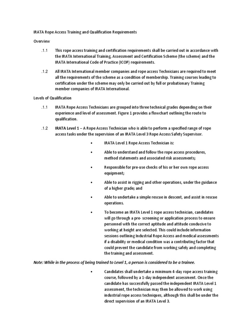 IRATA Rope Access Training and Qualification Requirements R1 | Safety ...
