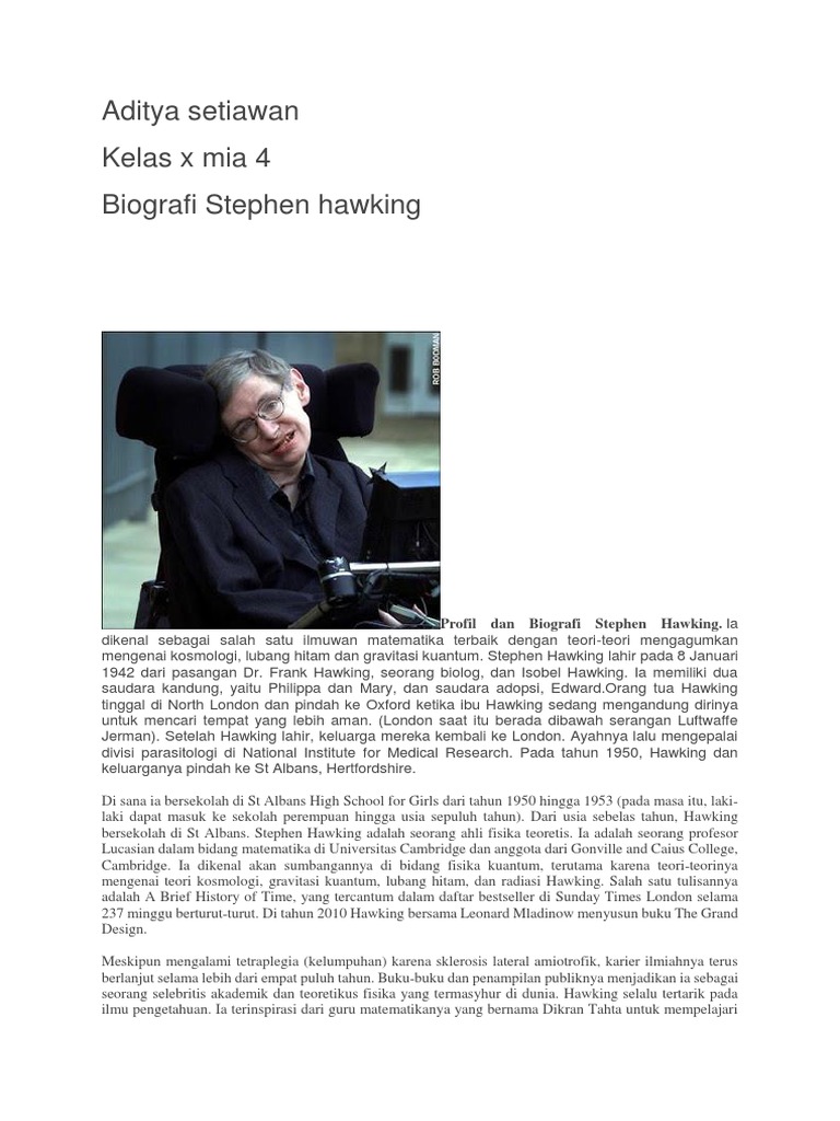 Aditya Setiawan Kelas X Mia 4 Biografi Stephen Hawking Pdf
