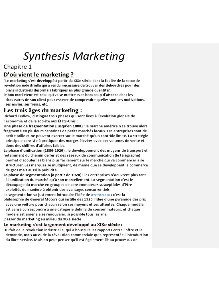 Synthesis Marketing Chapitre 1 PDF Retail Consumers