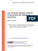 Apaza, Hernan (2008). Las Ciencias Sociales Durante El Terrorismo de Estado en Argentina