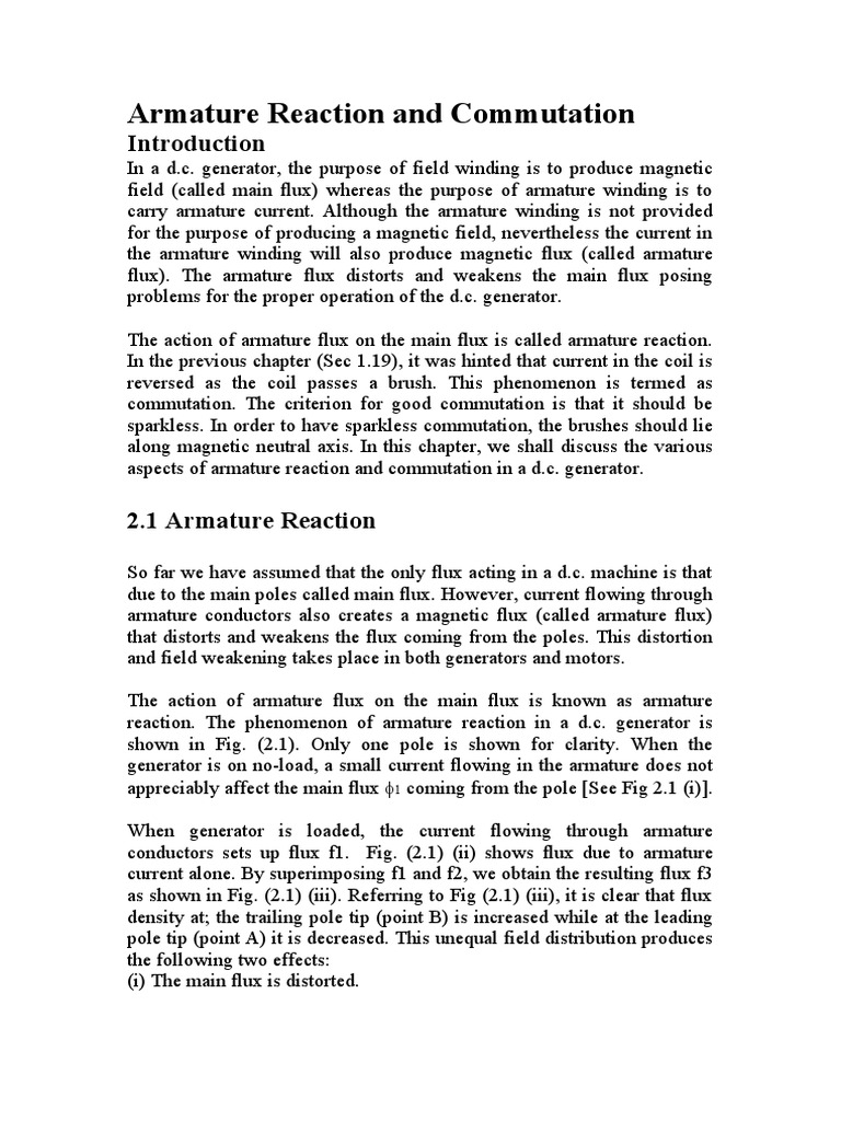 Armature Reaction and Commutation PDF Manufactured Goods