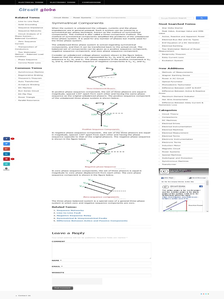Symmetrical Components For Power System - Positive, Negative and Zero ...