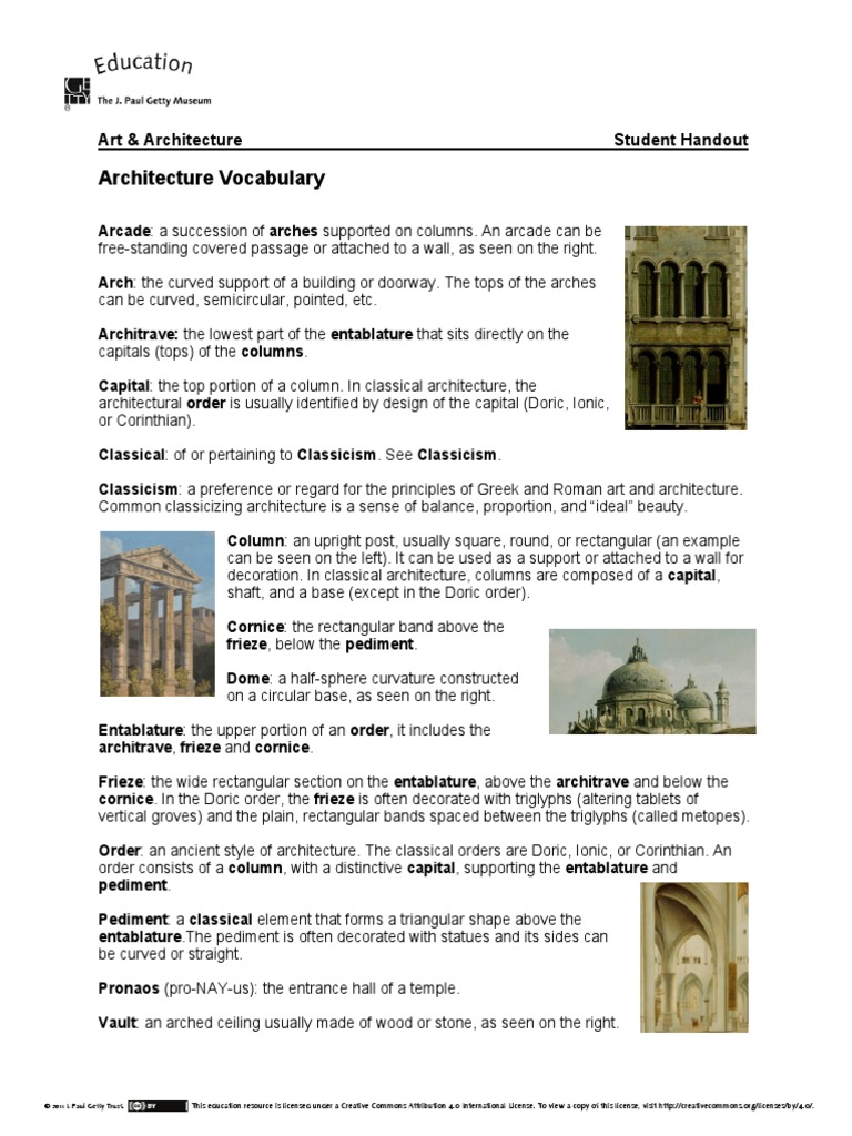 Architecture Vocabulary: Art & Architecture Student Handout | PDF ...