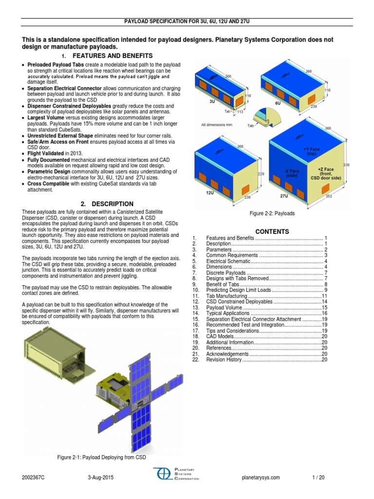 CubeSat Payload Specifications Guide | PDF | Normal Mode | Nature