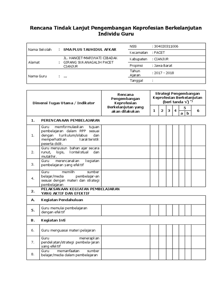 Rencana Tindak Lanjut Kinerja Guru | PDF | Karier & Perkembangan