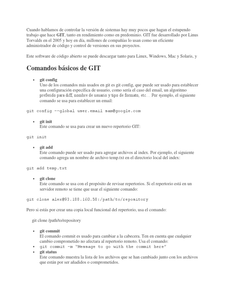 Comandos Básicos De Git Pdf áreas De Informática Tecnología De