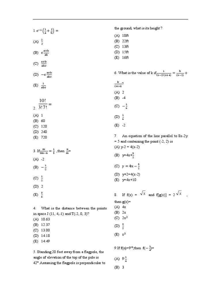 SAT Mathematics Level 2 Practice Questions | PDF | Sphere | Geometry