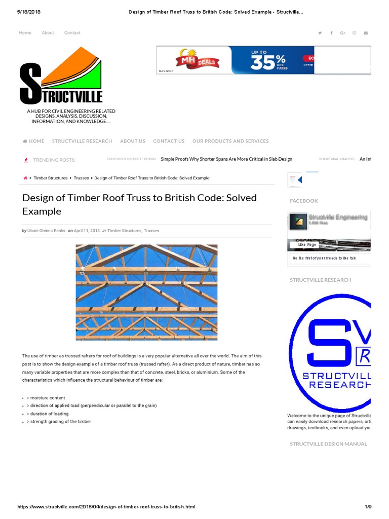 Design of Timber Roof Truss To British Code - Solved Example ...