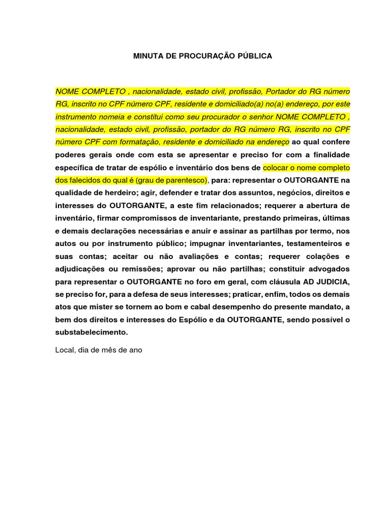 Modelo De Procura O Simples Pdf/modelo De Procuracao Para Inventario