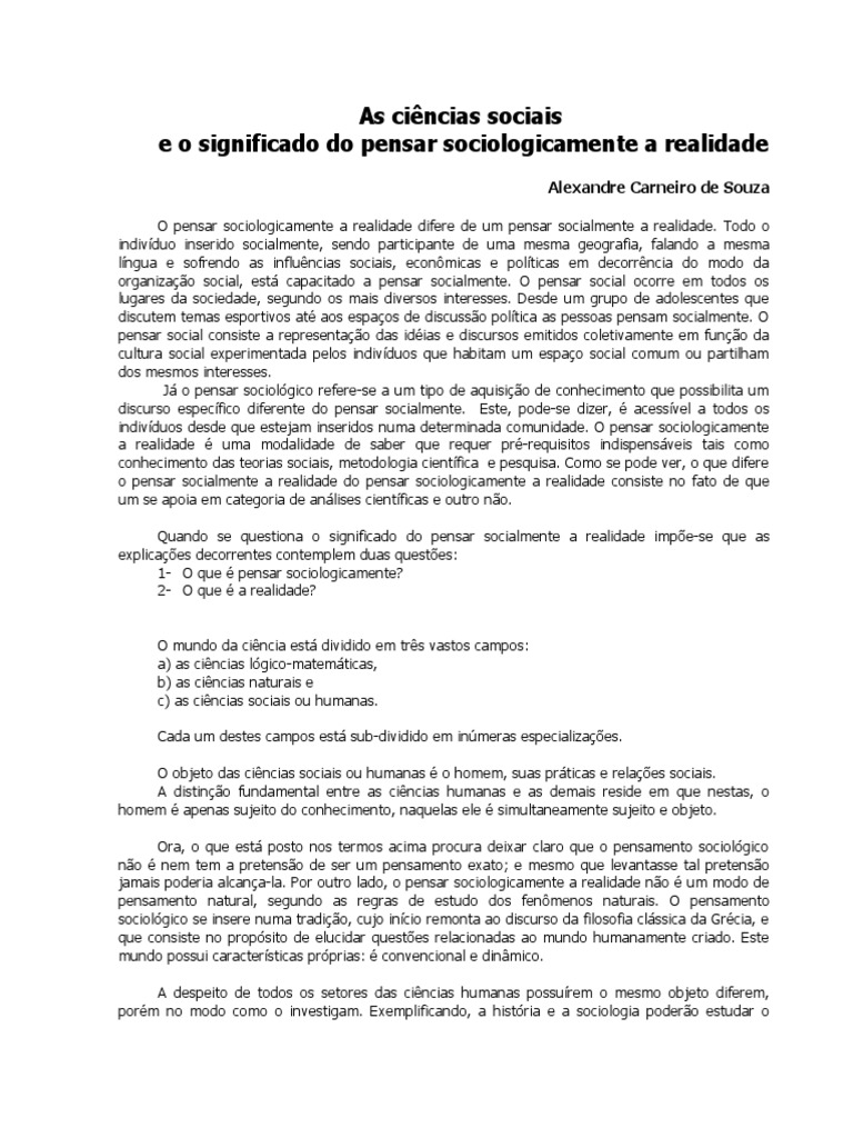 52112-O Significado de Pensar Sociologicamente | PDF | Sociología | Humano