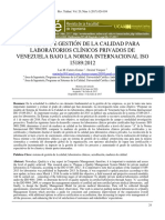 Sistema de Gestión de La Calidad para Laboratorios Clínicos Privados de Venezuela Bajo La Norma Internacional Iso 15189:2012