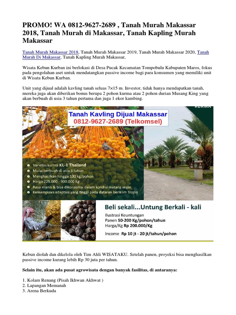 Promo Wa 0812 9627 2689 Tanah Murah Makassar 2018 Tanah