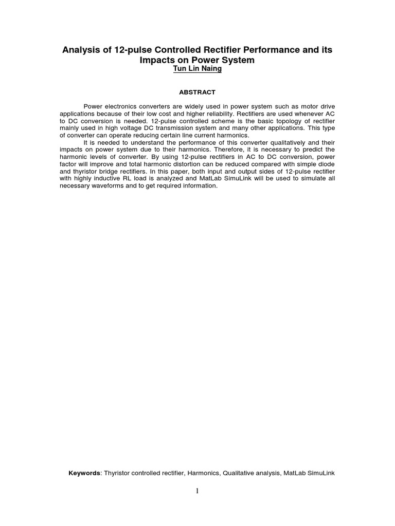 12-Pulse Rectifier Performance Analysis | PDF | Rectifier | Power ...