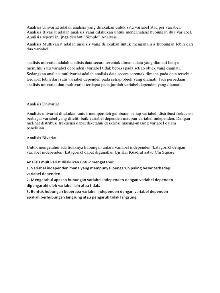 Analisis Univariat Adalah Analisis Yang Dilakukan Untuk Satu Variabel Atau Per Variabel