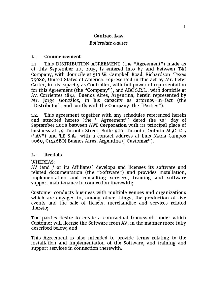 Boilerplate Clauses 2nd Term 2016 PDF Arbitration Indemnity