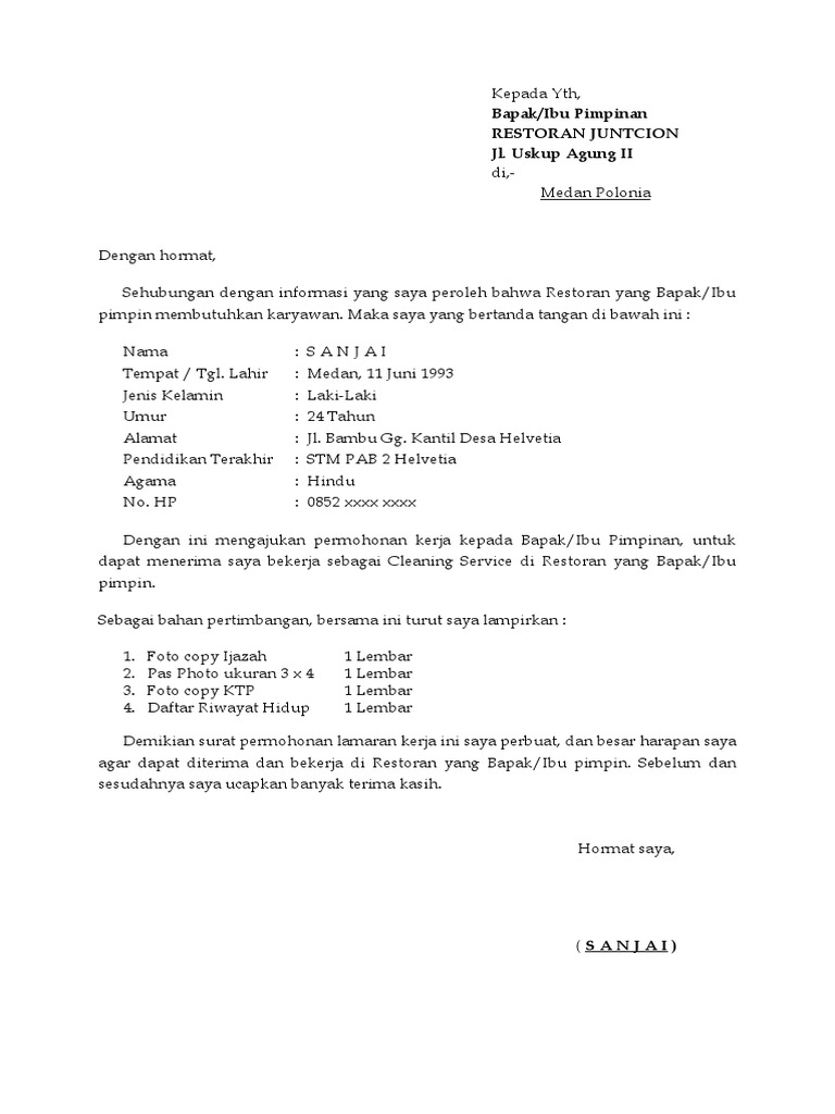 Contoh Surat Lamaran Kerja Sederhana Pdf