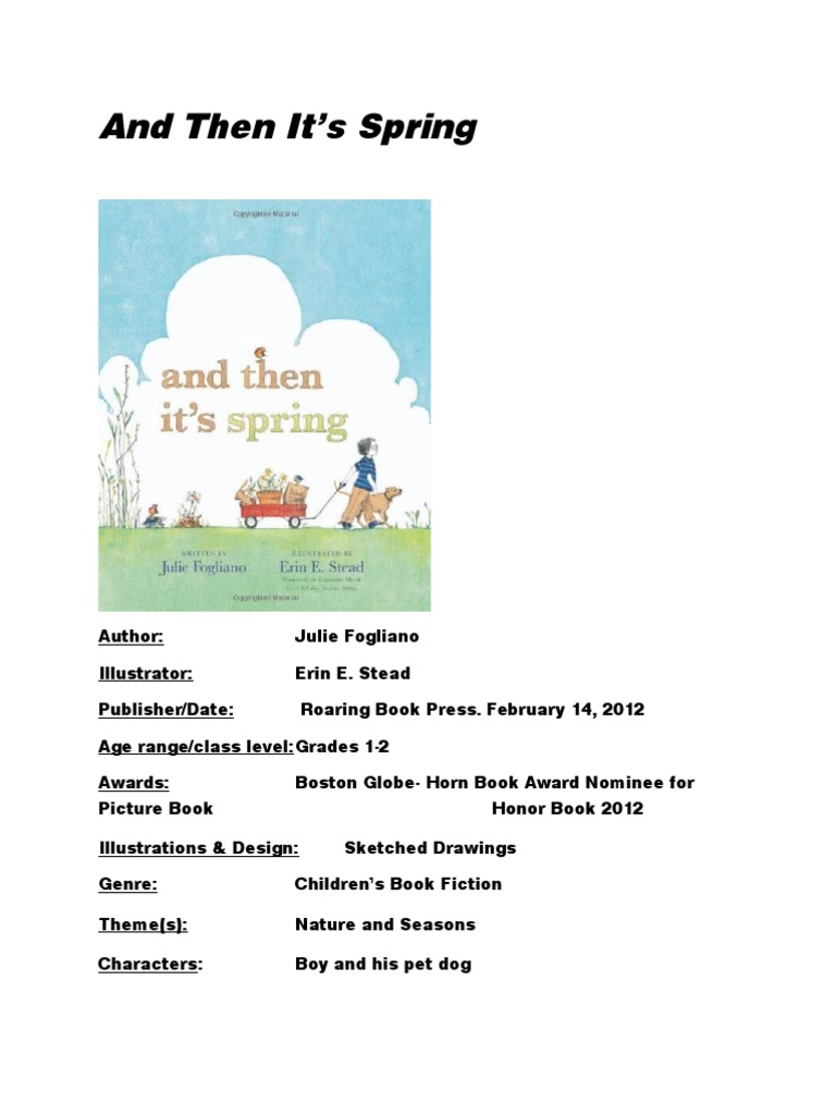 And Then Its Spring-Cover Sheet | PDF | Art Media | Writing