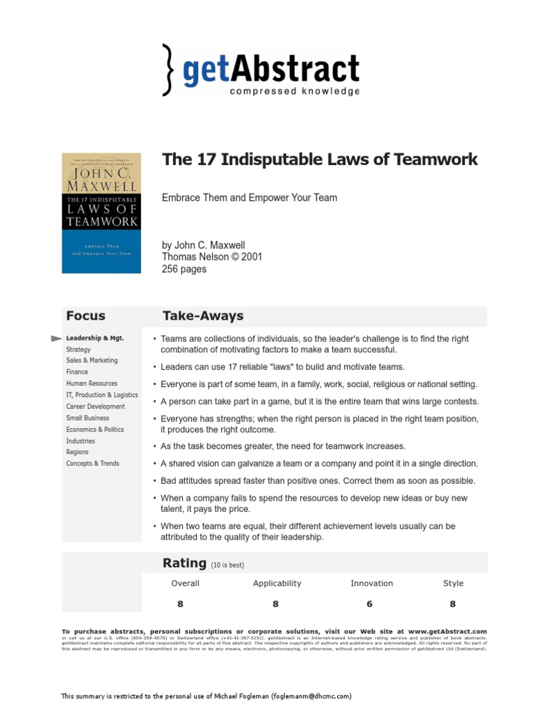 17 Indisputable Laws of Teamwork - Getabstract PDF | PDF | Mount ...