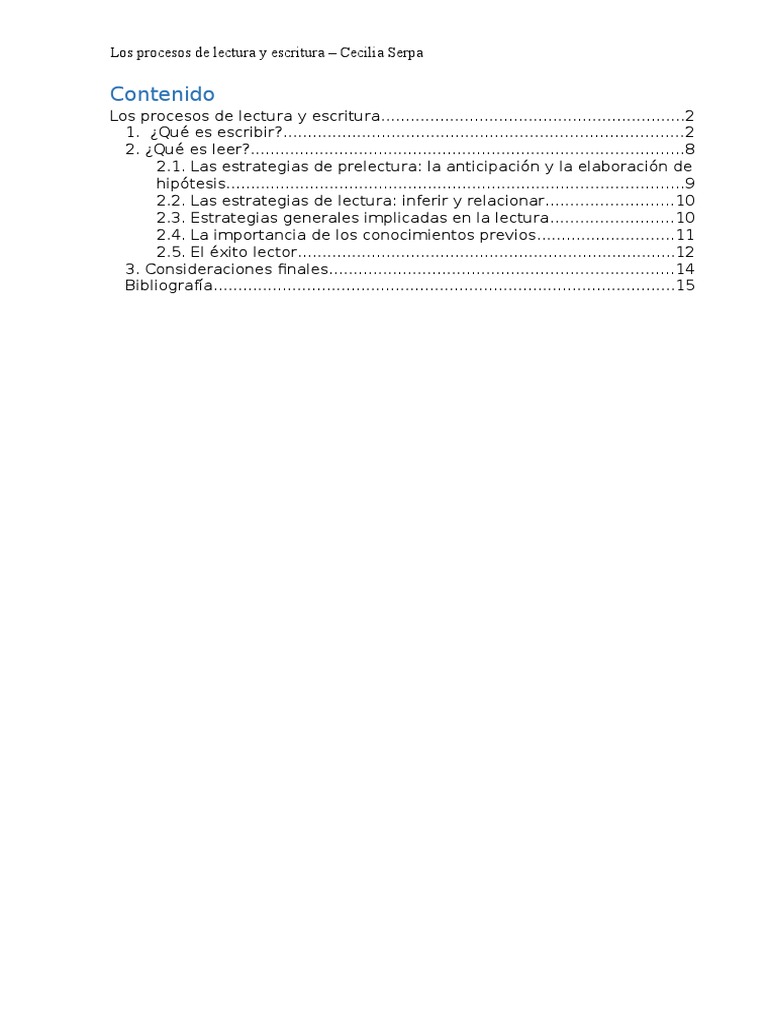 Procesos de Lectura y Escritura en Educación | PDF | Lectura (proceso ...